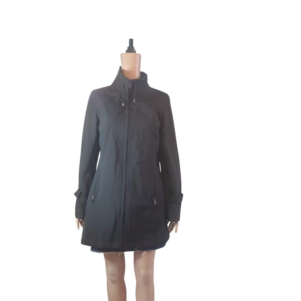 Kristen Blake Black Water Resistant Jacket M Belted Back High Neck Zip Coat